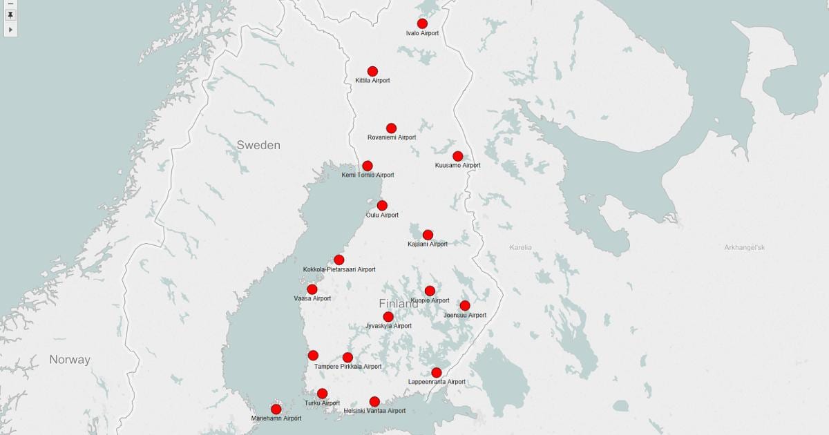 Harta Finlandei aeroporturi