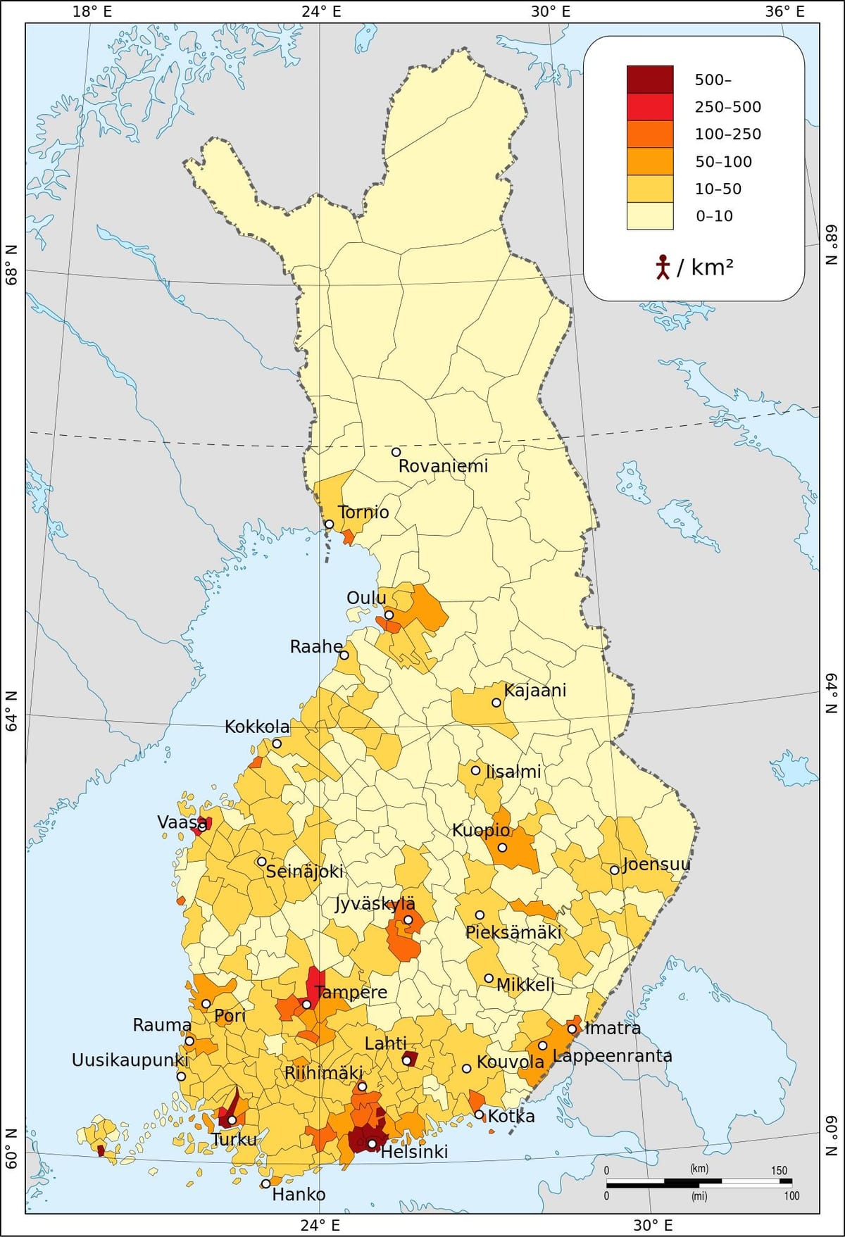 Finlanda densitatea populației hartă