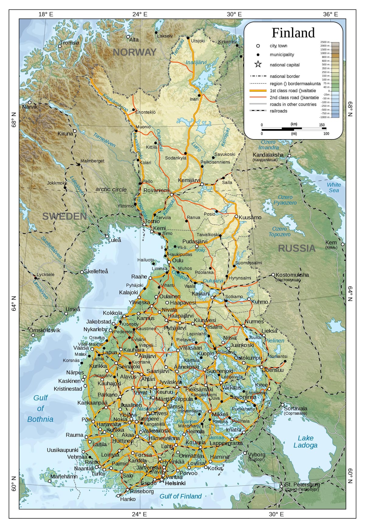 Harta fizică Finlanda