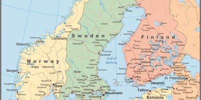 Harta Finlanda și țările din jur